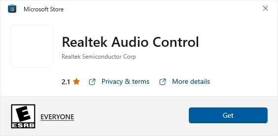 Realtek Audio Console in the Microsoft Store