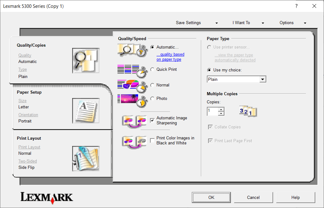 Lexmark X5320 Printer Installed under Windows 10 x64