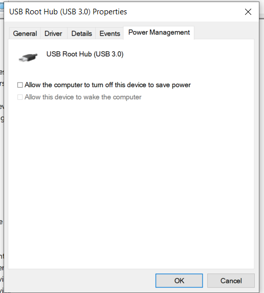 USB Hub Power management Check Box