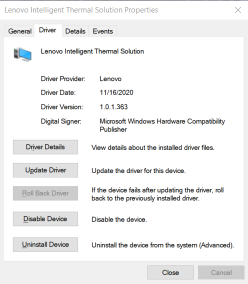  lenovo intelligent thermal solution driver