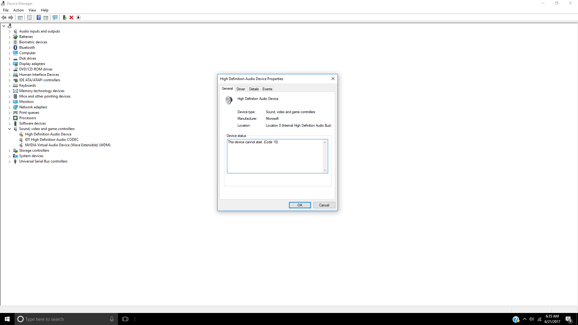 Error 'The device cannot start. (Code 10) on Windows 10 