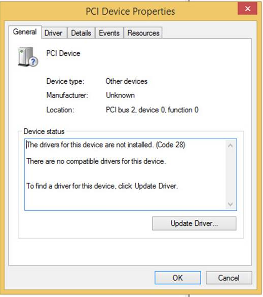 The drivers for this device are not installed. (Code 28)