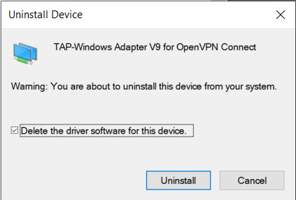 Device Manager remove TAP 9