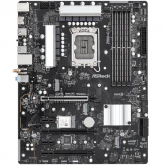 A birds eye view of a ASRock Z690-C/D5 Motherboard.