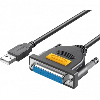 An image of a UGREEN 6ft USB to DB25 Parallel (25 Pin) Printer Cable Adapter.