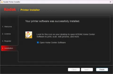 Install is complete. Run Kodak home center.