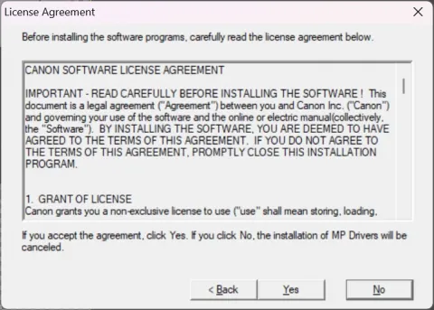 Click Yes to accept the license agreement to start installation. MP160