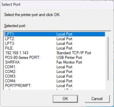 Port Selection at setup.