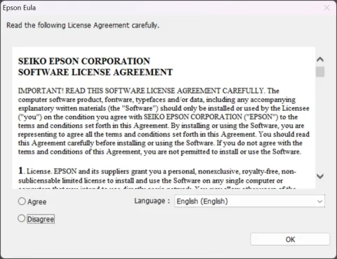 Accept the terms to continue install of the Epson L380