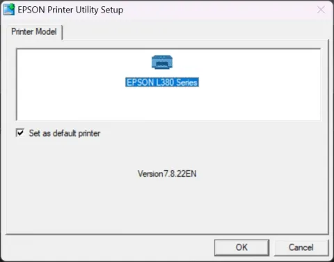 Epson L380 Setup Dialogue