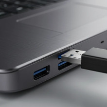  USB stick inserted into a laptop port