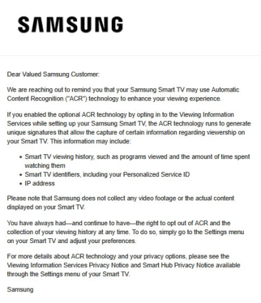  Samsung Just Sent Out A Friendly Reminder That It's Tracking You Though The TV 